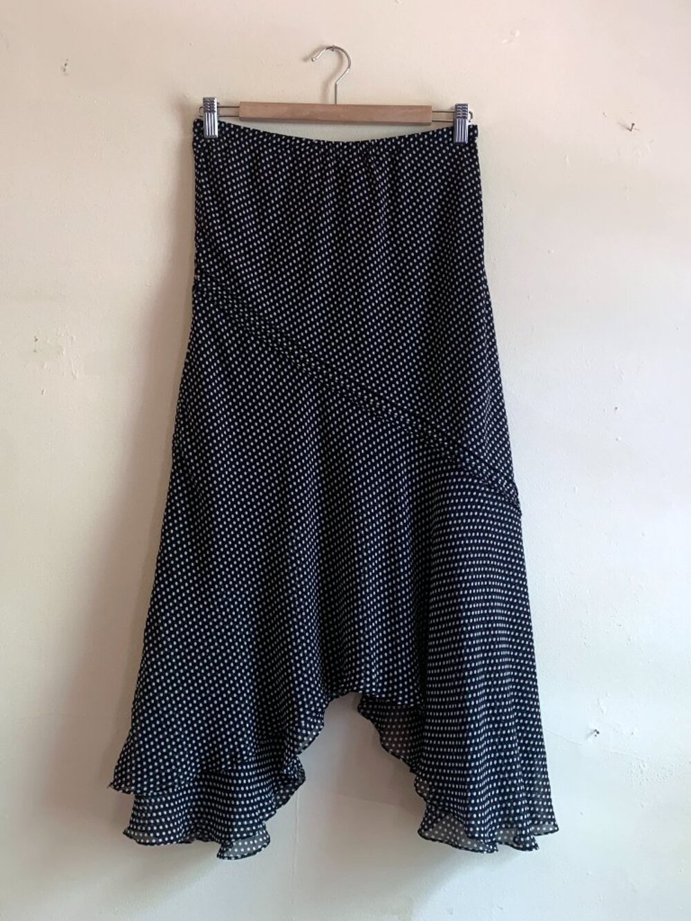 VINTAGE Adrianna Papell Polka Dot Silk Skirt Asymmetrical Size 10 y2k whimsygoth - Picture 2 of 8
